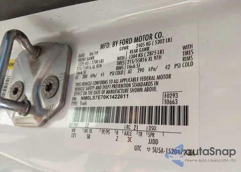 2019 Ford Transit Connect Xl z USA, uszkodzony, nr VIN NM0LS7E70K1422611